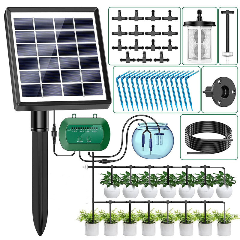 Manufacturer reference image of Balcony solar drip watering kit and its components